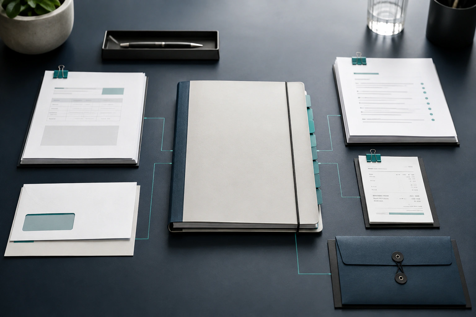 Organized compliance records and supporting evidence in a professional workspace
